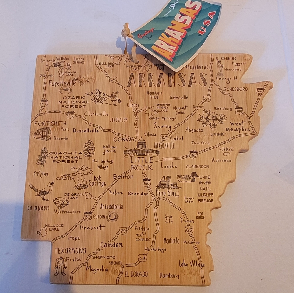 New Bamboo Wood Charcuterie Board Laser Etched State Arkansas Cheese board